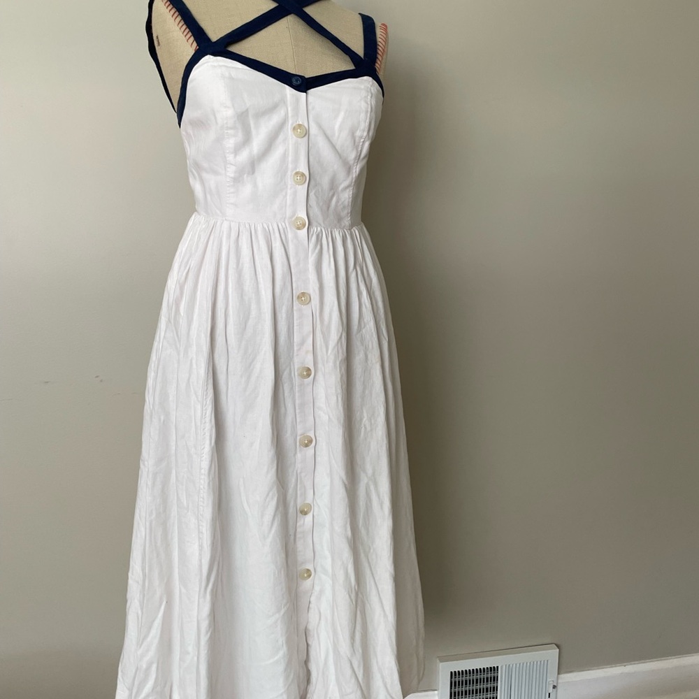 Maeve Elegant White and Navy Dress